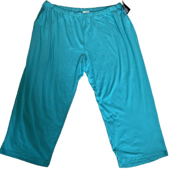 Woman Within Pull On Pants Size 5X Turquoise Elastic Stretch Athleisure Comfort - Picture 1 of 12